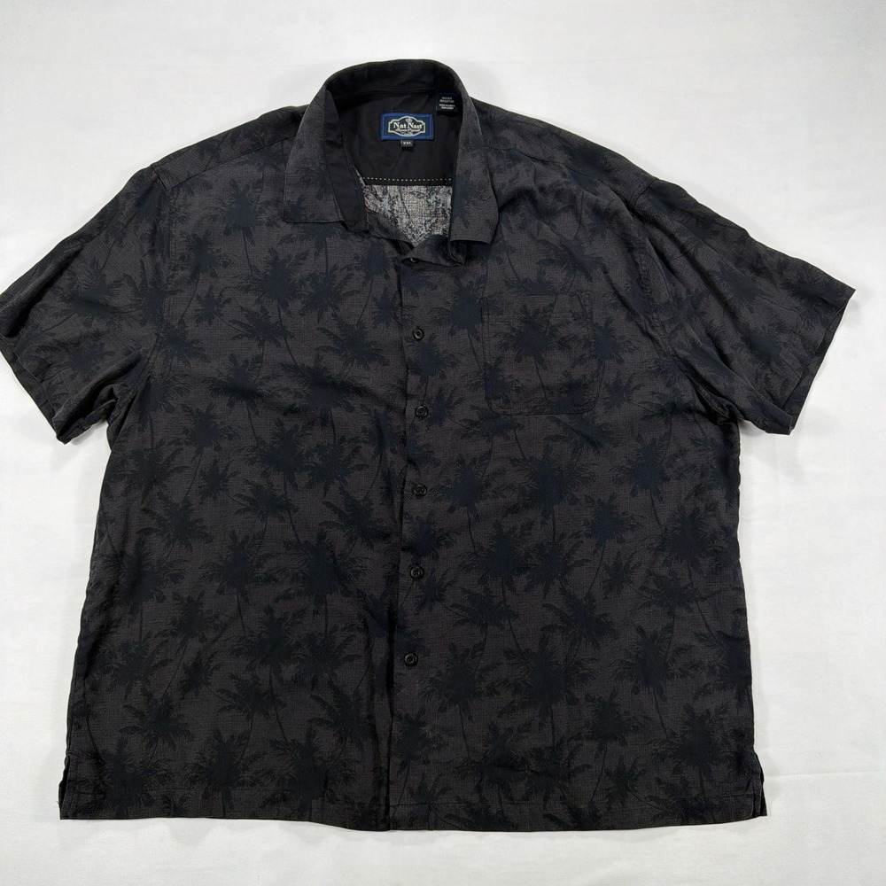 Nat Nast Luxury Originals Silk Cotton Palm Tree Tropical Camp Shirt XXL Black